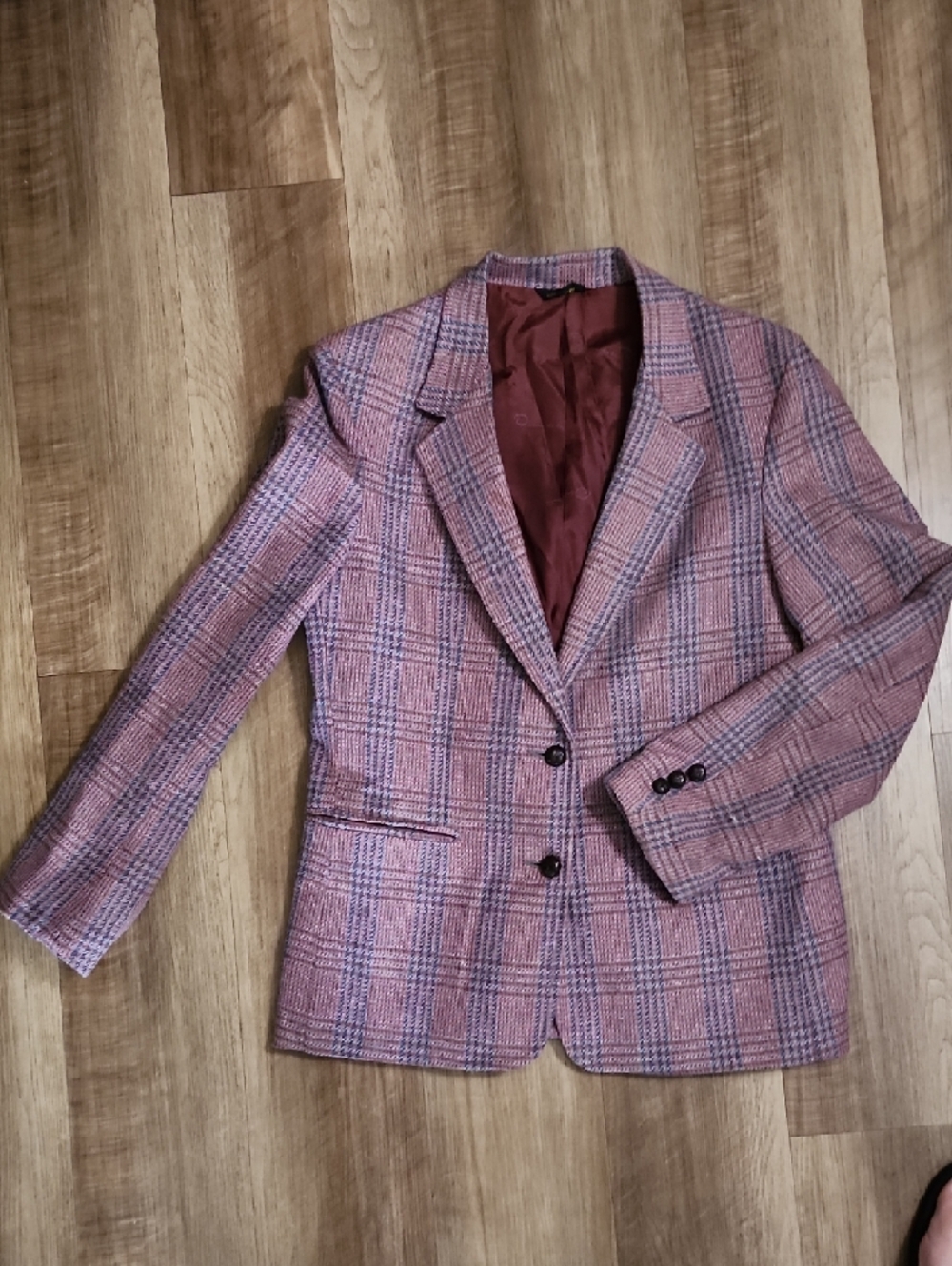 Oscar de la Renta Vintage Plaid Skirt Suit Set Mauve Wool Blend 2PC - Picture 3 of 16
